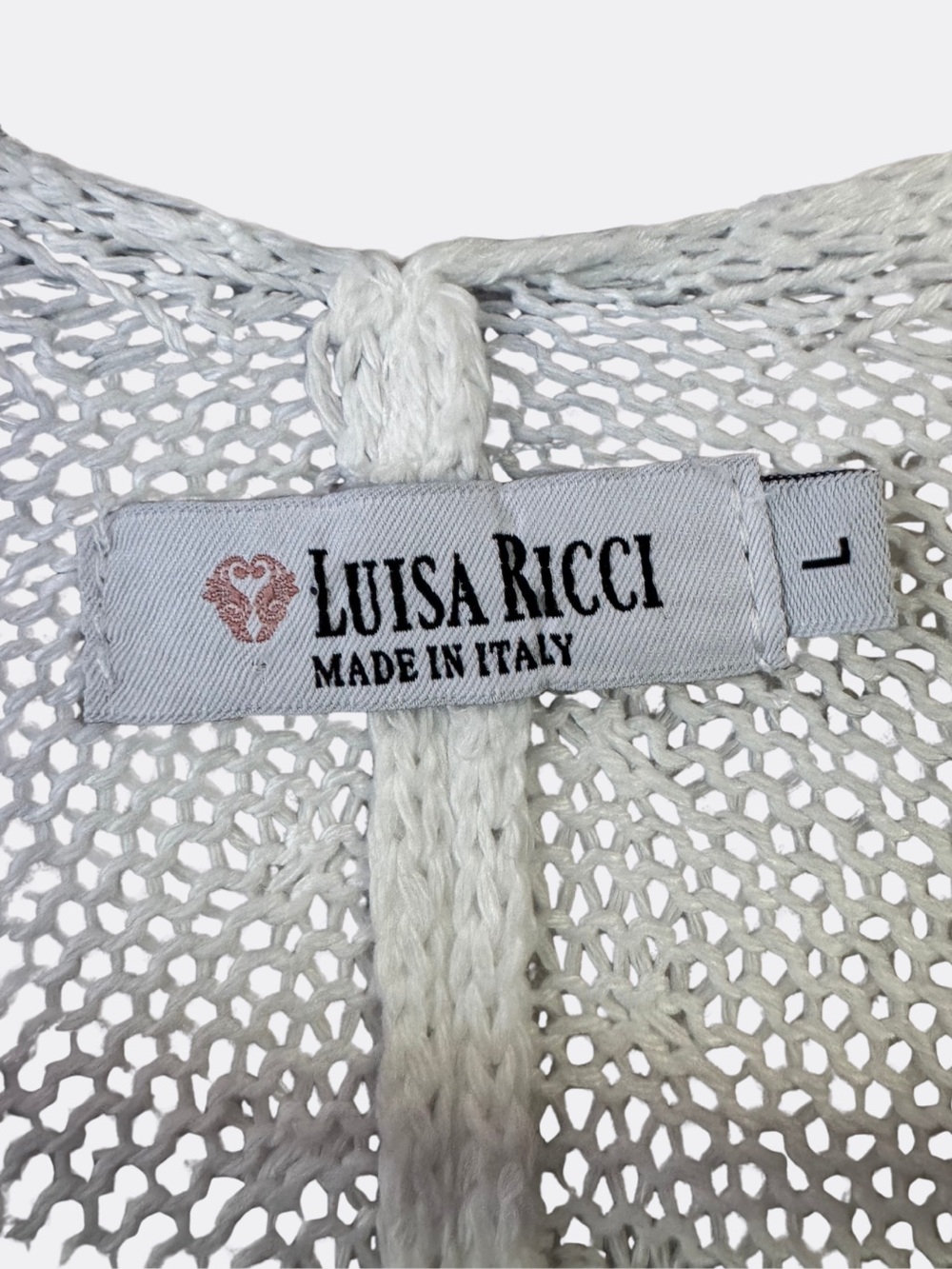 Luisa Ricci Made in Italy Open Knit Batwing Cardigan L Blue Gray Ivory - Picture 3 of 4